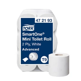 TORK 472193 SmartOne Mini Advanced tekercses toalettpapír, 2 rétegű, 15-ös, fehér (620 lap/guriga, 112 méter/guriga, 12 guriga/zsugor)