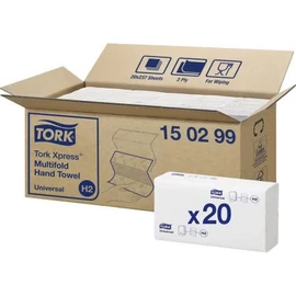 TORK 150299 Xpress Multifold Universal hajtogatott kéztörlő papír, 2 rétegű, 21x23 cm/lap, fehér (237 lap/doboz, 20 doboz/karton)