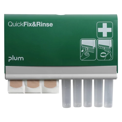 Plum QuickFix&Rinse® sebtapasz és szemkimosó ampulla adagoló 1 x 5 db szemkimosó ampullával + 1 x 45 db rugalmas sebtapasszal  