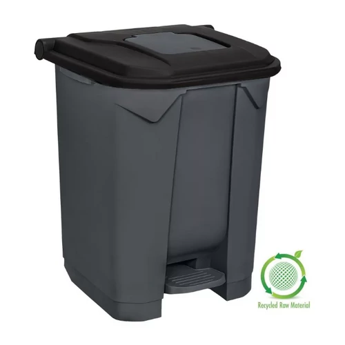 Planet Szelektív hulladékgyűjtő konténer, műanyag, pedálos, antracit, fekete, 50L