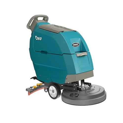Tennant T260 gyalogkíséretű takarítógép (kefével, padtartóval + 1 db piros pad-el)