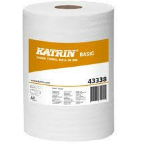 KATRIN 43338 Basic M kéztörlő papír, 1 rétegű, természetes fehér (30 méter/guriga, 6 guriga/karton)