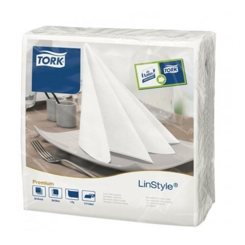 TORK 478711 LinStyle Dinner Premium szalvéta, 1 rétegű, 39x39 cm (1/4-es hajtogatással: 20x20 cm), fehér (50 lap/csomag, 12 csomag/karton)