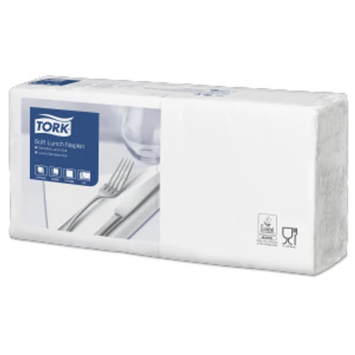 TORK 477414 Soft Lunch Advanced szalvéta, 3 rétegű, 33x33 cm (1/4-es hajtogatással: 16x16 cm), fehér (150 lap/csomag, 10 csomag/karton)