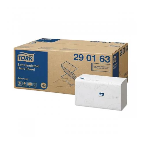 TORK 290163 Singlefold Advanced hajtogatott kéztörlő papír, 2 rétegű, 25x23 cm/lap, fehér (250 lap/csomag, 15 csomag/karton)