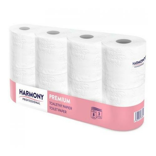 Harmony Professional Premium toalettpapír, 3 rétegű, 250 lap/tekercs, hófehér (8 tekercs/csomag, 7 csomag/zsák)