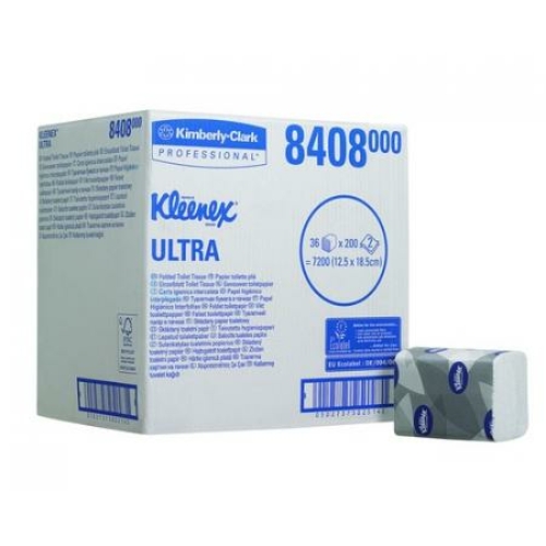 KC 8408 Kleenex Ultra Toilet Tissue hajtogatott toalettpapír, 2 rétegű, fehér (200 lap/csomag, 36 csomag/karton)