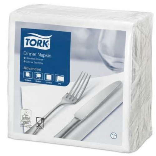 TORK 478746 Dinner Advanced szalvéta, 2 rétegű, 40x39 cm (1/4-es hajtogatással: 20x20 cm), fehér (150 lap/csomag, 12 csomag/karton)