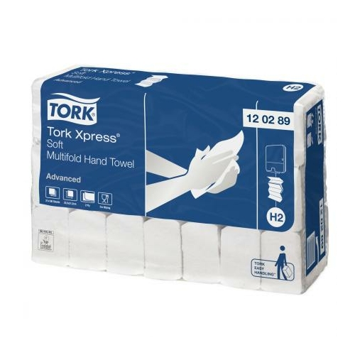TORK 120289 Xpress Soft Advanced Multifold hajtogatott kéztörlő papír, 2 rétegű, 21x26 cm/lap, fehér (180 lap/csomag, 21 csomag/karton)