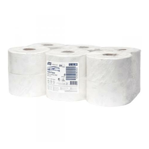TORK 120280 Mini Jumbo Advanced toalettpapír, 2 rétegű, 19-es, fehér (850 lap/guriga, 170 méter/guriga, 12 guriga/zsugor)