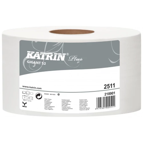 KATRIN 2511 Plus Gigant S2 toalettpapír, 2 rétegű, 19-es, hófehér (400 lap /guriga, 100 méter/guriga, 12 guriga/zsugor)
