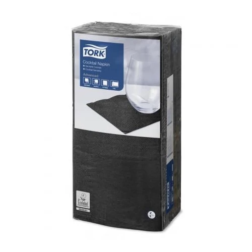 TORK 477829 Coctail Advanced koktélszalvéta, 2 rétegű, 24x24 cm (1/4-es hajtogatással: 12x12 cm), fekete (200 lap/csomag, 12 csomag/karton)