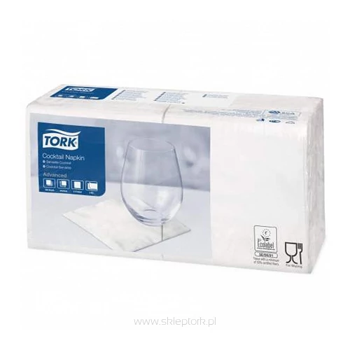 TORK 477534 Coctail Advanced koktélszalvéta, 2 rétegű, 24x24 cm (1/4-es hajtogatással: 12x12 cm), fehér (200 lap/csomag, 12 csomag/karton)