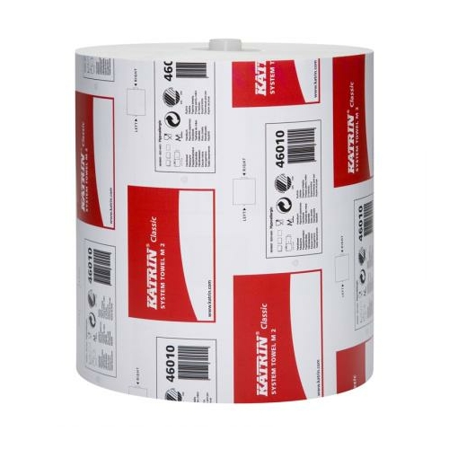 KATRIN 46010 Classic System M2 kéztörlő papír, 2 rétegű, 19-es, hófehér (160 méter/guriga, 6 guriga/zsugor) - ÖKO