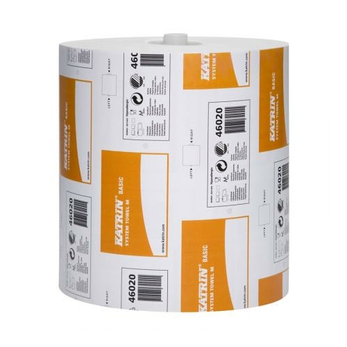 KATRIN 46020 Basic System M kéztörlő papír, 1 rétegű, 19-es, természetes fehér (180 méter/guriga, 6 guriga/zsugor) - ÖKO