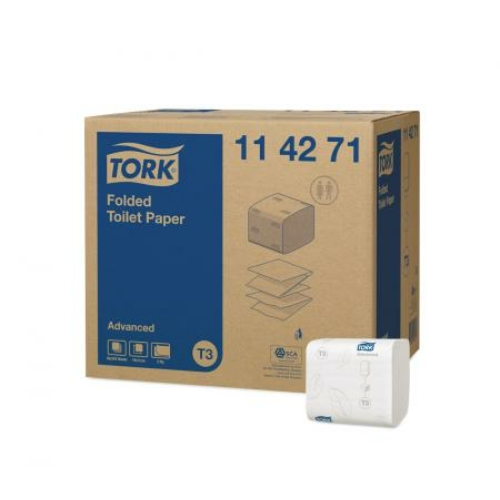 TORK 114271 Folded Advanced hajtogatott toalettpapír, 2 rétegű, 11x19 cm/lap, fehér (242 lap/csomag, 36 csomag/karton)