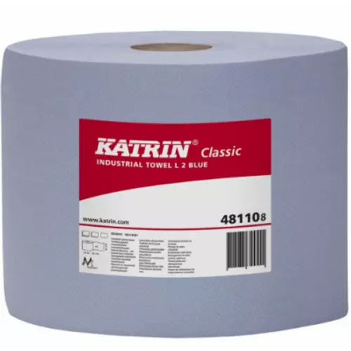 KATRIN 48110 Classic L2 ipari kéztörlő papír, 2 rétegű, 28-as, perforált, kék (500 lap/guriga, 190 méter/guriga, 2 guriga/zsugor) - ÖKO
