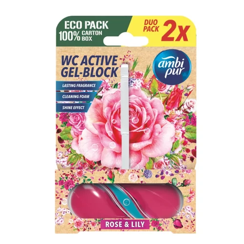 Ambi Pur aktív WC illatosító gél blokk Rose & Lily 2x45g