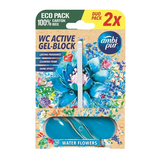 Ambi Pur aktív WC illatosító gél blokk Water Flowers 2x45g