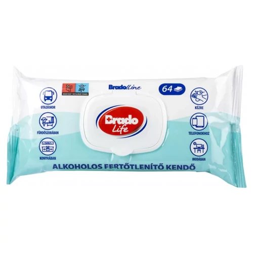 Bradolife alkoholos fertőtlenítő kendő 64 db-os