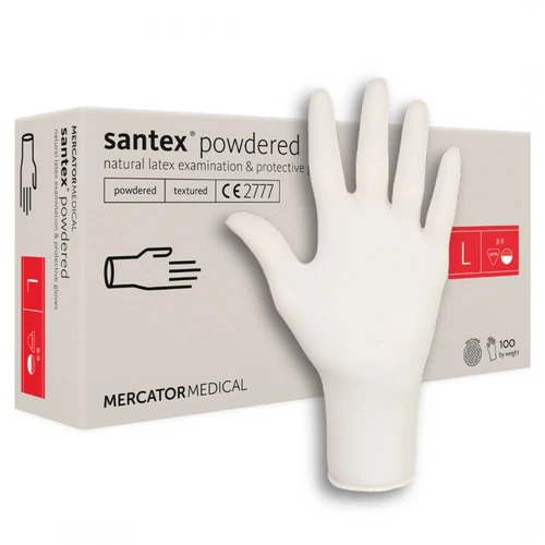 Santex púderezett latex kesztyű, L (100 db/doboz)