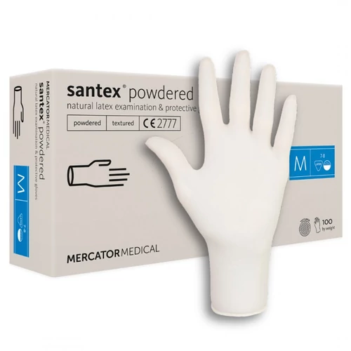 Santex púderezett latex kesztyű, M (100 db/doboz)