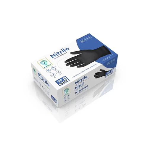 Protect Nitrile púdermentes fekete kesztyű, L 100 db/doboz