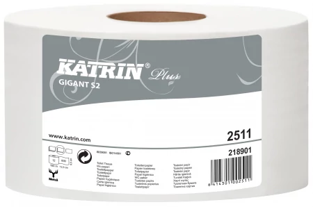KATRIN 2511 Plus Gigant S2 toalettpapír, 2 rétegű, 19-es, hófehér (400 lap /guriga, 100 méter/guriga, 12 guriga/zsugor)